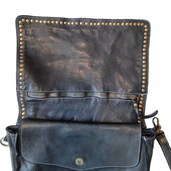 Costanza Rota Black Leather and Brass Stud Crossbody Messenger Flap Bag - Picture 8 of 12